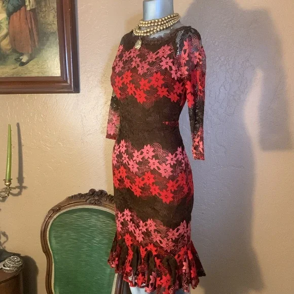 Metisu Dresses | Nwt Metisu Floral Lace Dress. Sz S | Color: Brown/Red | Size: S | Bonaespinoza123's Closet